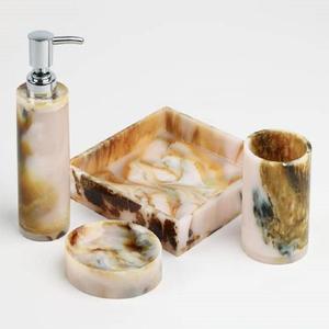 Handcrafted Resin Bathroom <b>Set</b> Earth Tone Swirl Liquid <b>Soap</b> Dispenser Toothbrush Tumbler Oval <b>Soap</b> Tray Square Vanity Organizer - Product Image 1