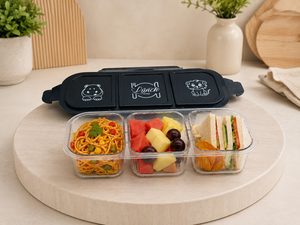 <b>Lunch</b> <b>Box</b> 3 Compartments Plastic Portable Detachable Lid Food Grade Material Children Cute Design Rectangle M Size - Product Image 3