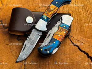 Couteau de poche Damas personnalisé avec logo, fabricant en gros, couteau de chasse pliant EDC à verrouillage arrière, couteau d'extérieur en gros, marque privée - Product Image 4