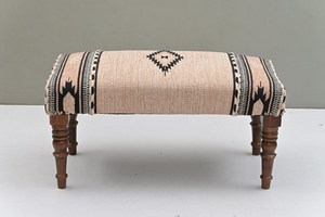 Handmade Jute Rug <b>Bench</b> Kilim Upholstered Ottoman Made From Solid <b>Wood</b> Entryway <b>Bench</b> Rustic Footstool Seating for Home Decor - Product Image 2