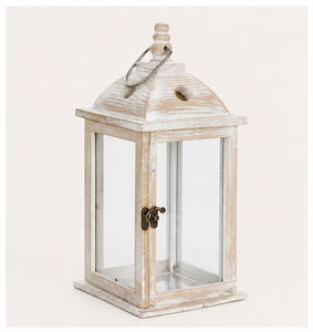 Farol de Madera Blanca Lavada, Estilo Vintage, para Decoración del Hogar y Jardín, con Paneles de Vidrio, Portavelas Decorativo - Product Image 1