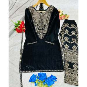 Ensemble haut, pantalon et dupatta brodés de créateur - Articles de fête élégants - Product Image 5