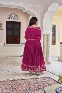 <b>Sequin</b> Glow Gown Set Graceful Georgette 3 Piece Set Sparkle Charm Gown with Dupatta Elegant Threadwork Gown with <b>Pant</b> - Product Image 4