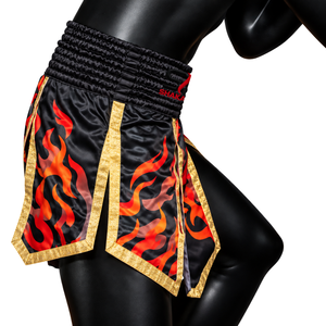 Pantalones Cortos de Muay Thai de Satén con Estampado de Llamas, Pantalones Cortos de Boxeo con Cintura Elástica para Entrenamiento de Artes Marciales - Product Image 4
