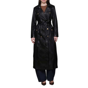 Manteau long en cuir pour femme, tendance et très vendu, pour l'automne et l'hiver, à double boutonnage, avec ceinture et revers, élégant, style trench-coat - Product Image 6