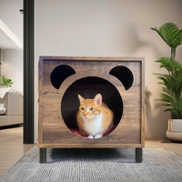 Maison pour chat multifonctionnelle en bois et métal, forme de trous d'arbre, avec bac à litière intime, rangement et griffoir intégré, naturel+noir