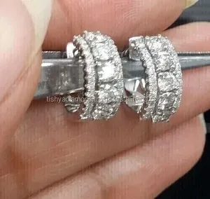 925 <b>Silver</b> Round Cut Moissanite Vintage Bezel Set <b>Drop</b> <b>Earrings</b> for Women 14K Yellow Gold White Gold & Rose Gold Plated - Product Image 2