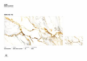 Baldosa de Porcelana Semi Brillante 600x1200mm, Patrón de Mármol Blanco Dorado, para Paredes y Pisos Interiores (S) - Product Image 4