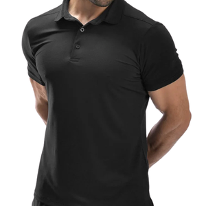 Men's Black <b>Waffle</b> Weave Polo <b>Shirt</b> Lightweight Polyester Spandex Breathable Moisture Wicking Athletic Slim Fit Golf Casual OEM - Product Image 3