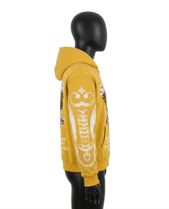 Sudadera con capucha y cremallera Y2K personalizada con pedrería para hombre, amarillo mostaza, estilo galería de arte, 100% algodón, forro polar grueso de 380 g/m² - Product Image 3