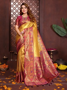Dhwaja Export Premium Modern Banarasi <b>Tissue</b> Silk Women's Floor-Length Quick Dry Saree for Diwali Party & <b>Wedding</b> All Seasons - Product Image 2