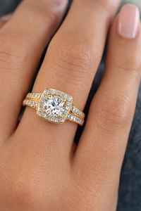 Bague de fiançailles en diamant Djewels, or jaune 14 carats, diamant de laboratoire taille brillant serti à griffes, certifié IGI, style de luxe pour femme, haut de gamme - Product Image 2