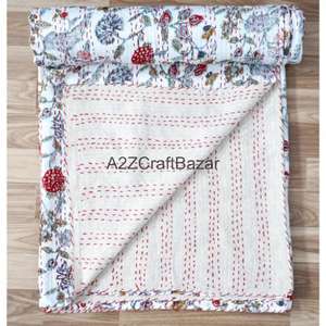 Colcha Kantha india hecha a mano, 100% algodón orgánico, reversible, vintage, ecológica, para todas las estaciones, bordada, tamaño doble, para el hogar - Product Image 4