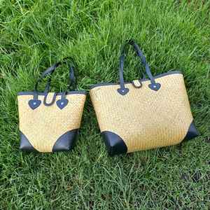 Bolso de playa de paja a la moda con asas marrones, bolso de hombro de gran capacidad para viaje - Product Image 1