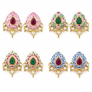 Luxury Hand Painted Meenakari <b>Stud</b> <b>Earrings</b> 18k Gold Plated Natural Emerald Ruby Polki Kundan Enamel <b>Earrings</b> Traditional <b>Fine</b> - Product Image 1