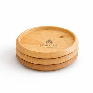 Taza y Platillo de Café de Madera de Acacia Natural |   Plato Redondo Pequeño de Madera para Servir Postres y Té |   Vajilla Ecológica al por Mayor - Product Image 3