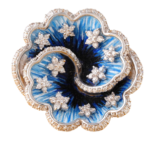 Bague Fleur en Émail Bleu avec Diamant de Laboratoire Taille Marquise Clarté VS1 en Or Blanc 14K Motif Vis VVS1 Bijoux Fins - Product Image 1