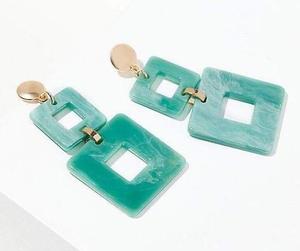 Pendientes Colgantes de Resina Verde Geométrica, Pendientes de Gotas Chapados en Oro para Mujer, Joyería de Moda - Product Image 1