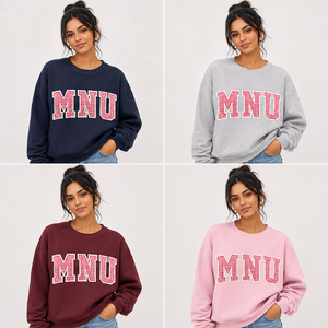เสื้อสเวตเชิ้ตคอกลมสีชมพูทรงโอเวอร์ไซส์ พิมพ์ลายตัวอักษร MNU ลายตารางหมากรุก เสื้อถักลำลองสำหรับผู้หญิง สไตล์ฤดูใบไม้ร่วง - Product Image 5
