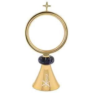 Monstrance en laiton plaqué or, design moulé, décor religieux de table, miroir, motif circulaire sculpté, pour la prière - Product Image 5