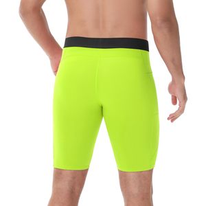 Shorts de compression pour hommes, couleur unie verte, taille mi-haute, taille élastique, style sportif, tissu tricoté à séchage rapide - Product Image 1