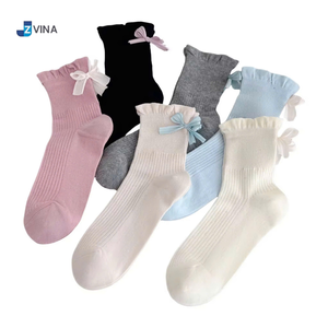 Chaussettes personnalisées pour femmes JZVINA, décorées d'un nœud rose, respirantes, en coton tricoté et fibre de bambou, élégantes pour un usage quotidien au printemps - Product Image 5