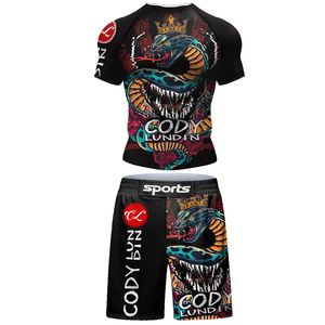 OEM Custom MMA Rash Guard Set Unisex <b>Compression</b> Sportswear Long Sleeve <b>Shirt</b> Trousers Quick Dry UPF50+ Eco-Friendly BJJ - Product Image 2