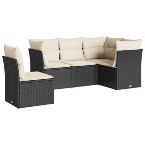 Ensemble de canapés de jardin de taille moyenne en rotin PE noir et blanc crème, mobilier d'extérieur élégant - Product Image 2