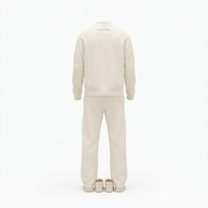 Men Cream Mock Neck Sweatshirt Sweatpants <b>Set</b> Casual Streetwear <b>Matching</b> Clothes Oversized <b>Jogger</b> <b>Set</b> Custom Logo - Product Image 4