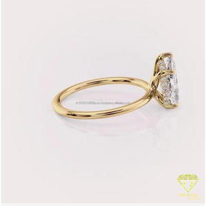 Bague de fiançailles solitaire en diamant de laboratoire taille poire en or jaune, classique à quatre griffes, pour femme - Product Image 4