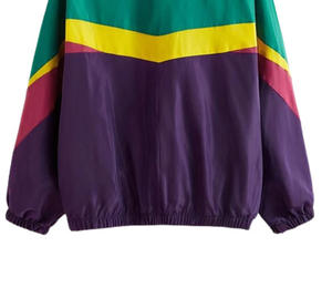 Veste zippée style vintage color block, streetwear décontracté, vente en gros, veste de survêtement légère unisexe personnalisée avec empiècements contrastants - Product Image 5