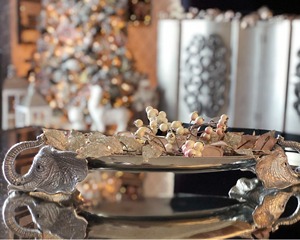 Oval Metal Serving Tray With <b>Elephant</b> Handles Polished Novelty Design Durable Plate For <b>Gifting</b> Purpose And vanity Use - Product Image 5
