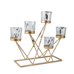 Modern Gold Metal Geometric Tea Light Candle Holder Nordic Style 5-Cup Votive Candelabra for Wedding Centerpiece Home Decor - Product Image 1