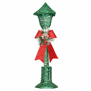 Lampe <span class=keywords><strong>de</strong></span> rue <span class=keywords><strong>de</strong></span> Noël moderne européenne <span class=keywords><strong>de</strong></span> 50 cm à piles, corps en treillis métallique vert, nœud rouge scintillant pour porche et jardin - Product Image 6