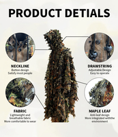 Poncho de camouflage léger pour la chasse en extérieur, l'observation des oiseaux et la faune, motif feuillage 3D, type Ghillie Suit