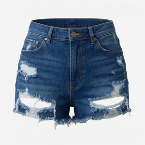 Shorts en jean sexy déchirés à ourlet brut pour femme, taille haute, mode estivale, streetwear tendance, couleur personnalisée, vêtements haut de gamme - Product Image 1