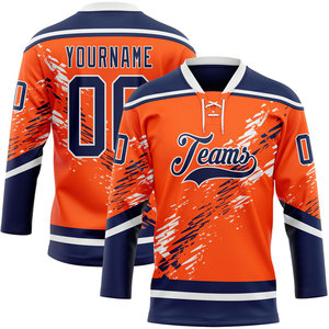 Maillot de hockey sur glace personnalisé, col en V, manches trois quarts, impression sublimée, polyester respirant, vêtements pour équipes masculines adultes - Product Image 1
