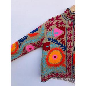 Handmade High Quality Embroidered Knitted Breathable Coteries Suzani Open Front Winter Varsity <b>Jacket</b> 100% Cotton Eco-Friendly - Product Image 2