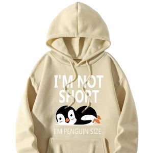 Sweat à capuche unisexe en coton avec imprimé de dessin animé « I'm Not Short I'm Penguin Size », coupe oversize, décontracté, pour l'automne - Product Image 2