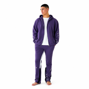 Chándal Morado con Capucha para Hombre, Cierre de Cremallera Completo, Bolsillos Laterales, Ropa Casual, Estilo Otoñal, Transpirable, Corte Regular - Product Image 1