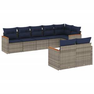 Set Divano da Giardino in Polyrattan Grigio a 8 Pezzi con Cuscini - Collezione Arredamento Patio - Product Image 2