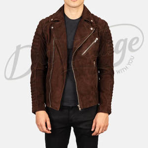 Veste de motard en cuir suédé marron pour homme, manches côtelées matelassées, véritable peau de mouton, coupe ajustée, automne-hiver - Product Image 6