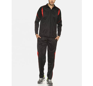 Unisex Black Red Tracksuit Full <b>Zip</b> <b>Hooded</b> Casual Sporty Quick Dry Lightweight Fleece Winter Wear Loose Fit Side Pockets - Product Image 1