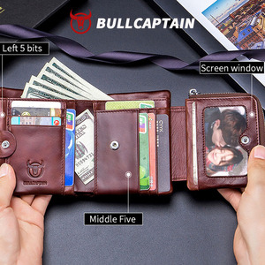 BULLCAPTAIN <b>Men</b> Genuine LeatherWallet Vintage Cowhide Leather Bifold Purse Custom Logo <b>RFID</b> Blocking <b>Wallet</b> Card Holder - Product Image 3