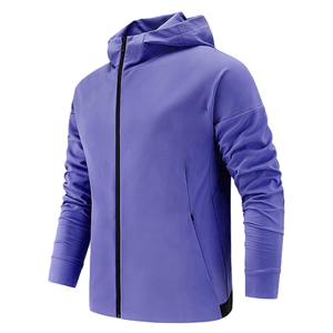 Veste softshell unisexe bleue unie avec fermeture éclair, capuche, coupe-vent, vêtements d'extérieur sportifs d'hiver, softshell léger coupe-vent - Product Image 4
