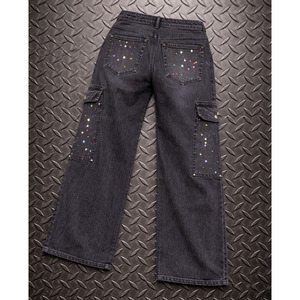 กางเกงยีนส์เดนิมผ้าฝ้ายคุณภาพสูงแบบหนา ซักย้อมสีเอซิด ประดับคริสตัล สไตล์สตรีทแวร์ ไซส์พลัส ทรงเข่าคู่ สำหรับผู้ชาย - Product Image 2