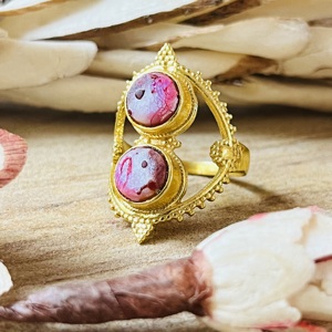 Trendy Boho Turquoise Engagement <b>Ring</b> Tribal Brass Jewelry Women 18K <b>Gold</b> Plated Bezel Set Geometric <b>Cocktail</b> <b>Ring</b> Third Party - Product Image 3