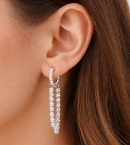 Boucles d'oreilles créoles pendantes en diamant de laboratoire rond, couleur DEF, clarté VS VVS, en or massif 10K 14K, boucles d'oreilles créoles minimalistes fines en diamant - Product Image 6