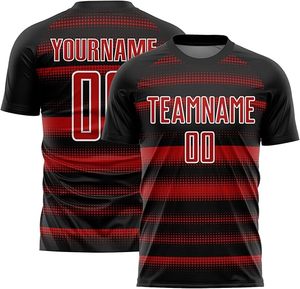 เสื้อฟุตบอลแบบซับลิเมชั่นสีแดงดำสำหรับผู้ชาย พร้อมชื่อทีมและหมายเลข แขนสั้น ทรงสปอร์ต - Product Image 3