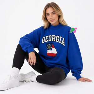 Sudadera de cuello alto Georgia para mujer, negra, con mapa del estado bordado, corte oversize, para otoño - Product Image 5